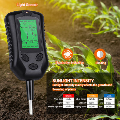 Interface de utilizador LCD grande 4 em 1 medidor de solo pH medidor de solo ferramentas de análise de solo de umidade/temperatura/luz solar