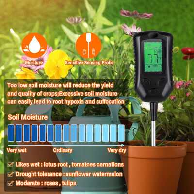 Interface de utilizador LCD grande 4 em 1 medidor de solo pH medidor de solo ferramentas de análise de solo de umidade/temperatura/luz solar