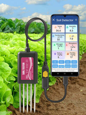 YIERYI Testador de Solo USB 8 em 1 com Monitoramento em Tempo Real de pH, Umidade, NPK, EC, Temperatura e Sensor de Fertilidade para Android HarmonyOS