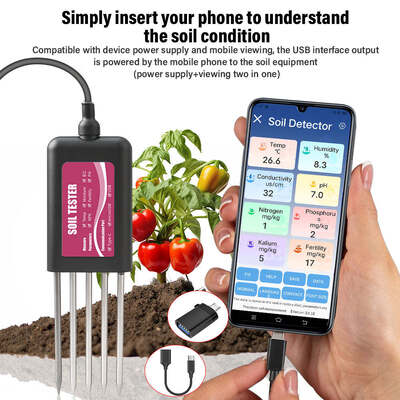 YIERYI Testador de Solo USB 8 em 1 com Monitoramento em Tempo Real de pH, Umidade, NPK, EC, Temperatura e Sensor de Fertilidade para Android HarmonyOS