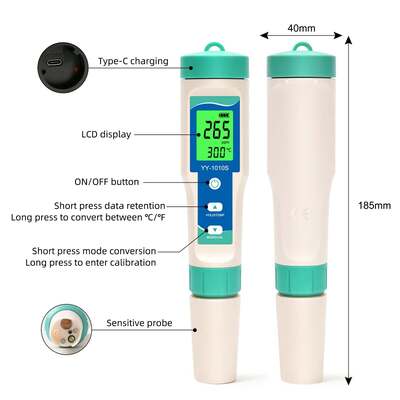 YY-1010S caneta de ensaio de qualidade da água 10 em 1 PH TDS EC Salinidade ORP H2 S G Temperatura Resistividade ao cloro