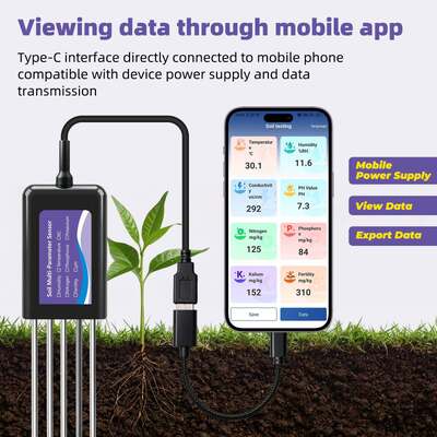 Testador de Solo Conectado por USB-C Atualizado com Função de Armazenamento de Dados de CE, Temperatura, Umidade, PH, Fertilidade e N-P-K