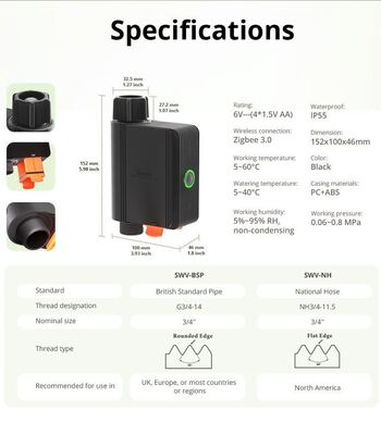 Zigbee Wireless Smart Water Flow Valve Controle de aplicativo de telefone temporizador automático de água para o jardim gramado vegetal patch