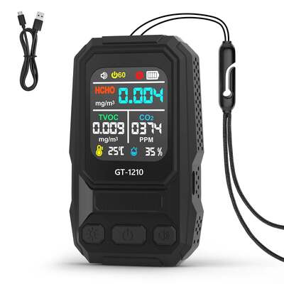 Detetor de gases de qualidade do ar de 5 em 1 HCHO TVOC CO Temp Humidade