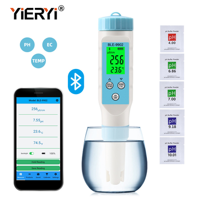 Medidor de pH Yieryi BLE-9902 com Bluetooth ¢ 3-em-1 EC & Medição de temperatura para teste preciso de água em piscinas, tanques e jardins