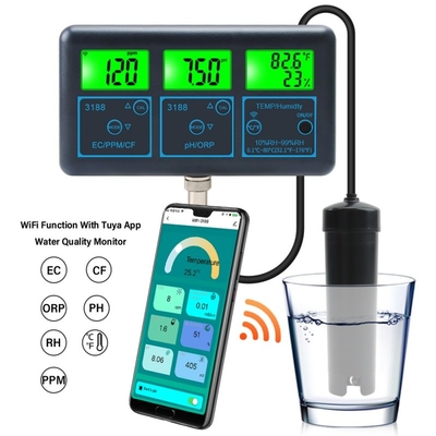 Monitores inteligentes de qualidade da água 7 em 1 pH/EC/ORP/PPM/CF/TDS/Temperatura para aquários, hidroponia e piscinas