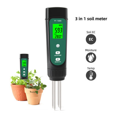 3in1 Kit de Teste de Solo EC 0.01-20.00ms/cm Medidor de temperatura de umidade para hidroponia de jardim
