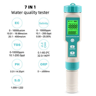 7 - em - 1 Tester de Qualidade da Água - EC/Salinidade/TDS/Temp/pH/ORP/S.G Meter para Aquicultura, Casa e Laboratório