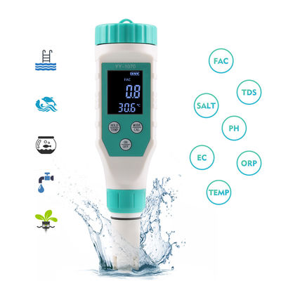 7 - em - 1 Tester de qualidade da água - FAC/pH/ORP/salinidade/TDS/EC/Temp Meter para aquicultura, lar e laboratório