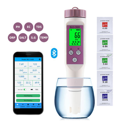 Smart 7 em 1 Bluetooth Tester de Qualidade da Água - pH/EC/TDS/ORP/Salt/S.G/Temp Meter para Domicílio, Laboratório e Aquicultura