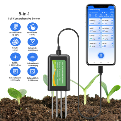 Sensor de solo 8 em 1 para Android NPK PH Umidade EC Medidor de Salinidade