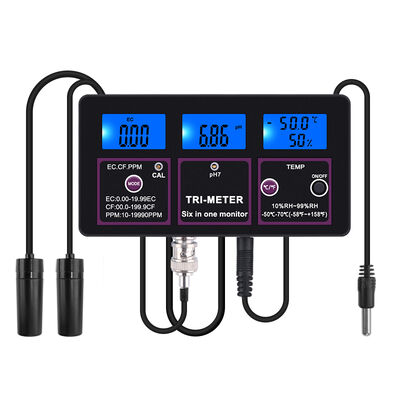 Testador de Qualidade de Água 6 em 1 com Display LCD e Compensação Automática de Temperatura para PH TDS EC CF RH TEMP
