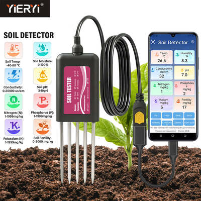 YIERYI Testador de Solo USB 8 em 1 com Monitoramento em Tempo Real de pH, Umidade, NPK, EC, Temperatura e Sensor de Fertilidade para Android HarmonyOS